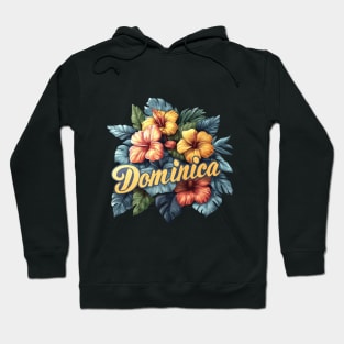 Dominica Tropical Floral (white Gold Lettering) Hoodie